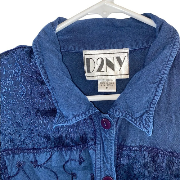 vintage 90s blue patchwork shirt jacket shacket boho western Fall whimsigoth - Picture 3 of 8